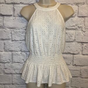 NWT white Perseption Concept women’s halter top, fitted at the waist.